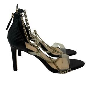 JLO JENNIFER LOPEZ Debbye Sandal Black with Gold Chain Heels Women's 6